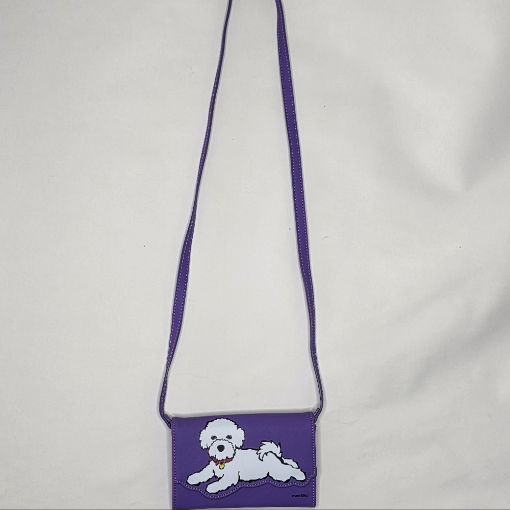 Marc Tetro Crossbody Small‎ Bichon Frise Dog Purple and White Wallet Style Bag